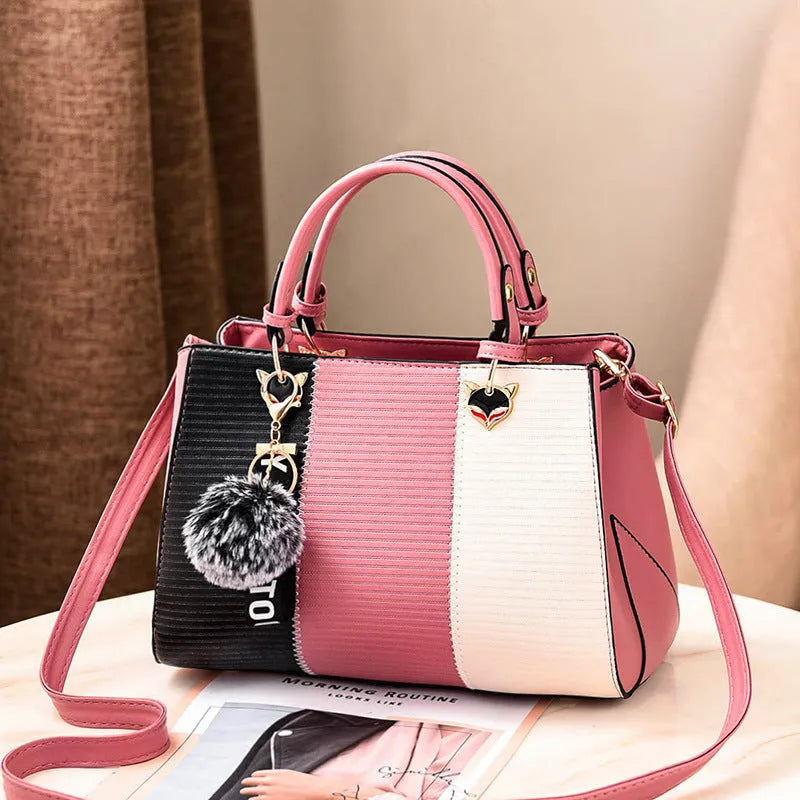 European fashion big shoulder handbag in PU leather with soft handles and open outer pocket