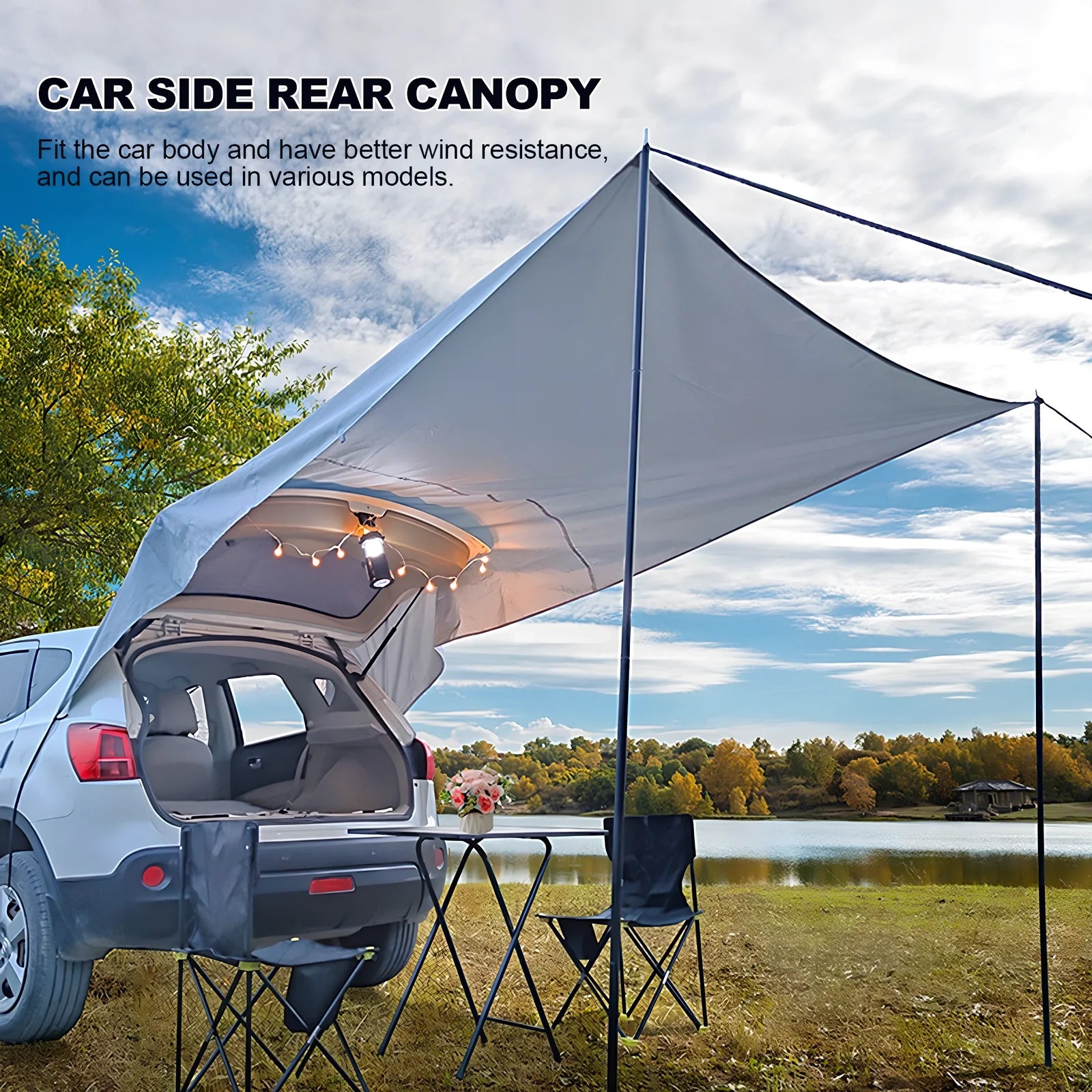 Silver grey camping tent with iron pipe frame and waterproof Oxford cloth construction