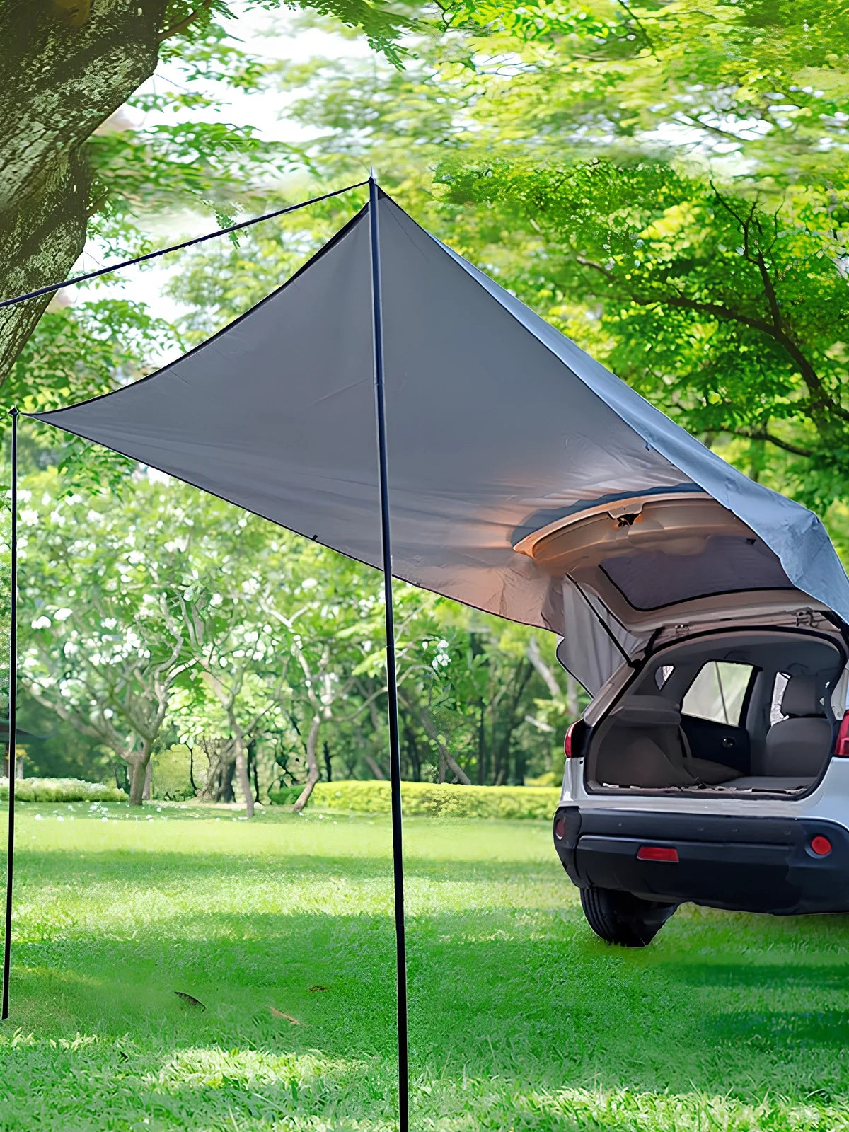 Silver grey camping tent with iron pipe frame and waterproof Oxford cloth construction