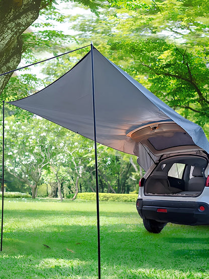 Silver grey camping tent with iron pipe frame and waterproof Oxford cloth construction