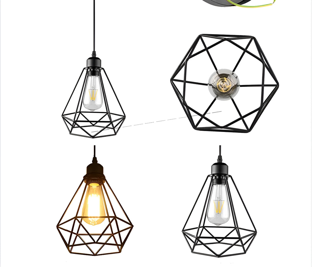 Black iron Nordic retro style chandelier with a modern simple design hanging from a ceiling