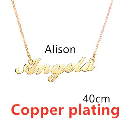 Custom name pendant necklace in titanium steel with 925 silver plating, rose gold chain 45cm length