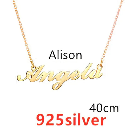 Custom name pendant necklace in titanium steel with 925 silver plating, rose gold chain 45cm length