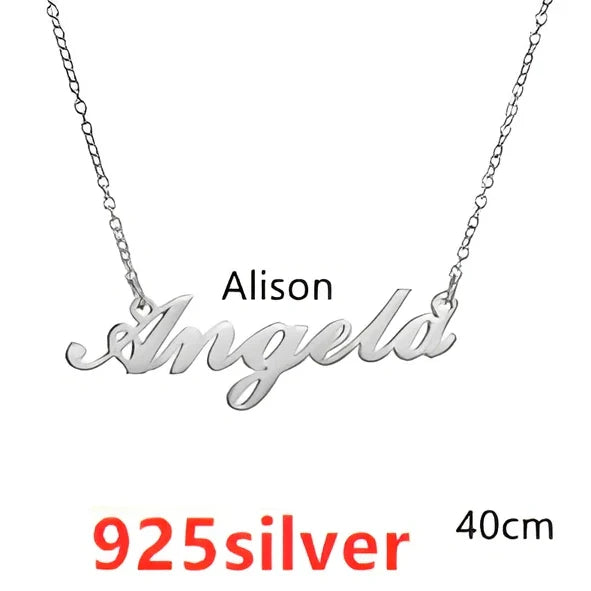 Custom name pendant necklace in titanium steel with 925 silver plating, rose gold chain 45cm length