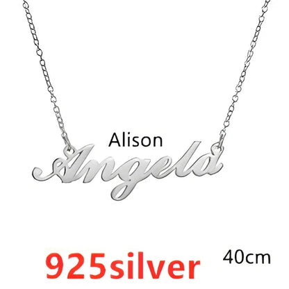 Custom name pendant necklace in titanium steel with 925 silver plating, rose gold chain 45cm length
