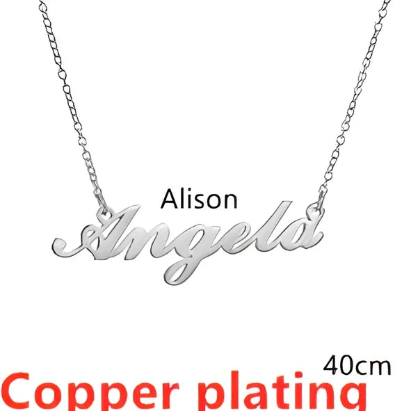 Custom name pendant necklace in titanium steel with 925 silver plating, rose gold chain 45cm length