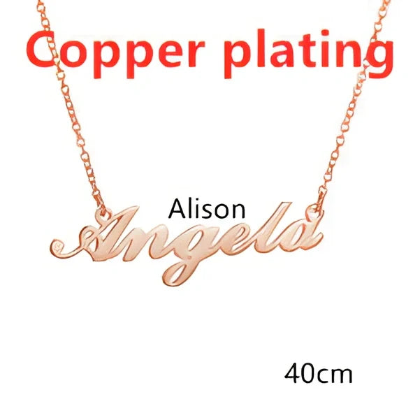 Custom name pendant necklace in titanium steel with 925 silver plating, rose gold chain 45cm length