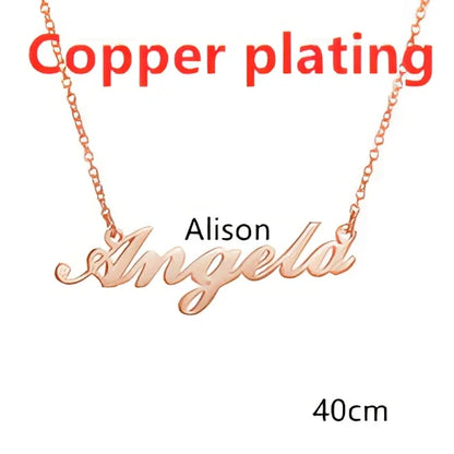 Custom name pendant necklace in titanium steel with 925 silver plating, rose gold chain 45cm length