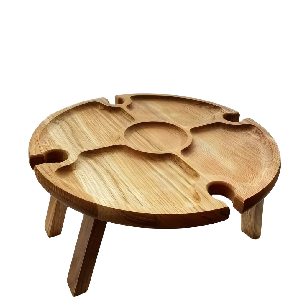 Portable wood folding table 30x16 cm in wood colour for outdoor snacks and wine glass