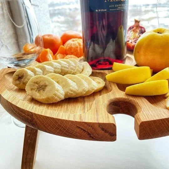 Portable wood folding table 30x16 cm in wood colour for outdoor snacks and wine glass