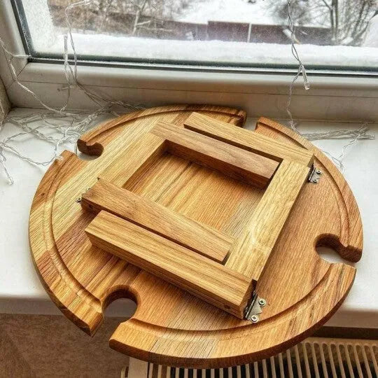 Portable wood folding table 30x16 cm in wood colour for outdoor snacks and wine glass