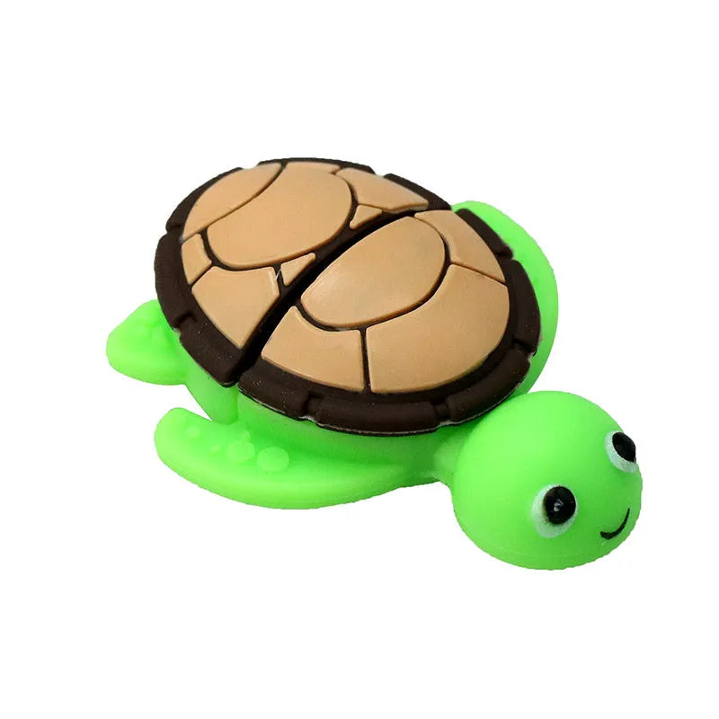 Creative Cartoon Turtle USB Flash Drive in Green with a plastic shell and USB connector visible