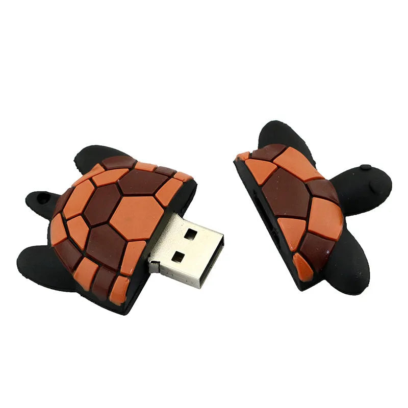 Creative Cartoon Turtle USB Flash Drive in Green with a plastic shell and USB connector visible