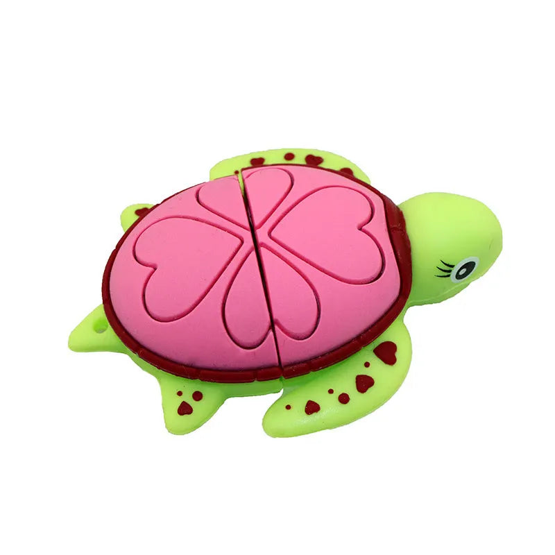 Creative Cartoon Turtle USB Flash Drive in Green with a plastic shell and USB connector visible