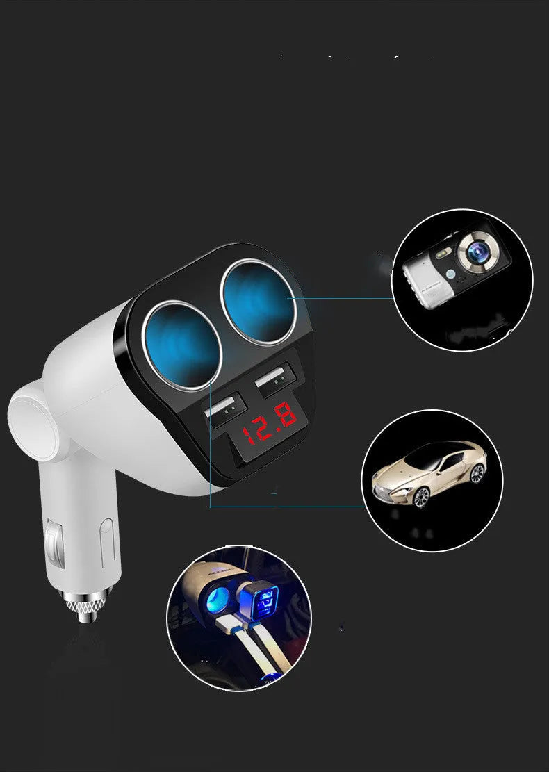 White dual USB car charger with 80W power output, made from ABS material