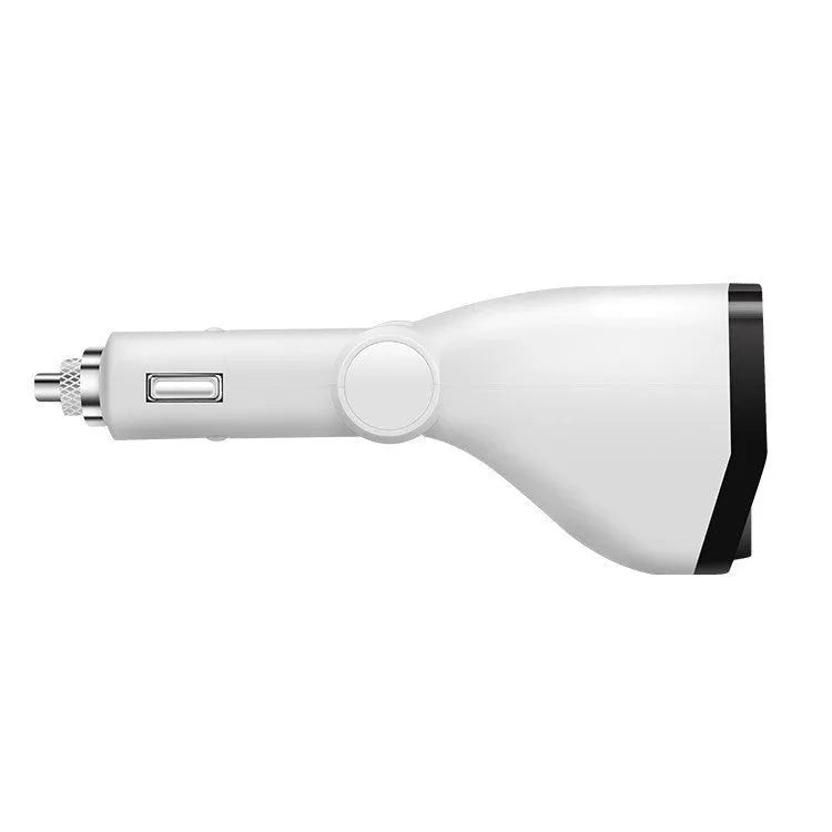 White dual USB car charger with 80W power output, made from ABS material