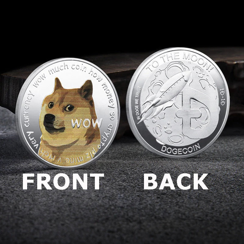 Gold or silver plated Dogecoin commemorative coin with cute dog pattern, 40mm diameter