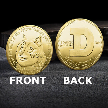 Gold or silver plated Dogecoin commemorative coin with cute dog pattern, 40mm diameter