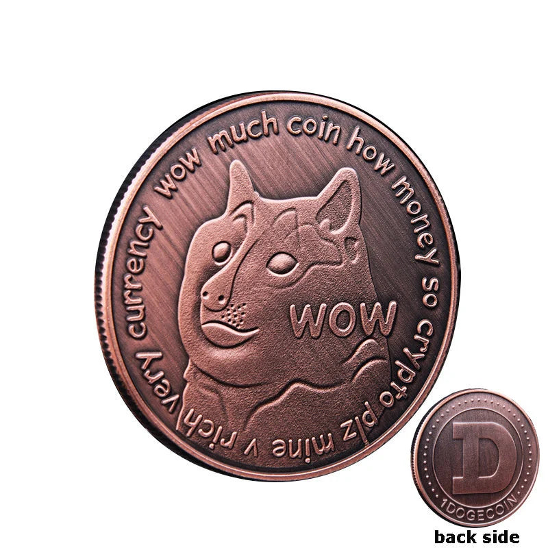 Gold or silver plated Dogecoin commemorative coin with cute dog pattern, 40mm diameter