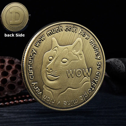Gold or silver plated Dogecoin commemorative coin with cute dog pattern, 40mm diameter