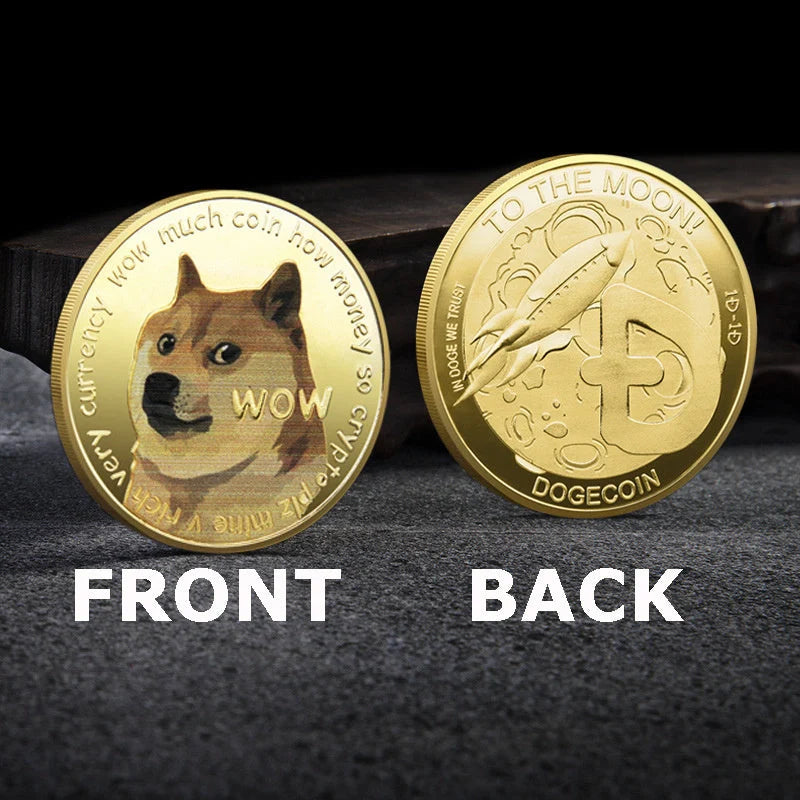 Gold or silver plated Dogecoin commemorative coin with cute dog pattern, 40mm diameter