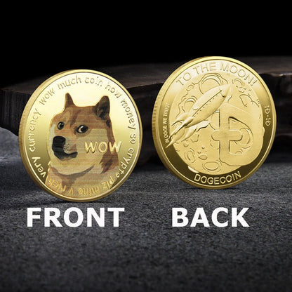 Gold or silver plated Dogecoin commemorative coin with cute dog pattern, 40mm diameter