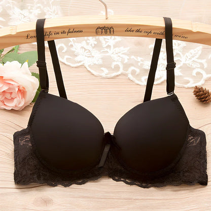 Red small chest gathered bra with underwire, lace bow, and lotus leaf edges in size 34/75