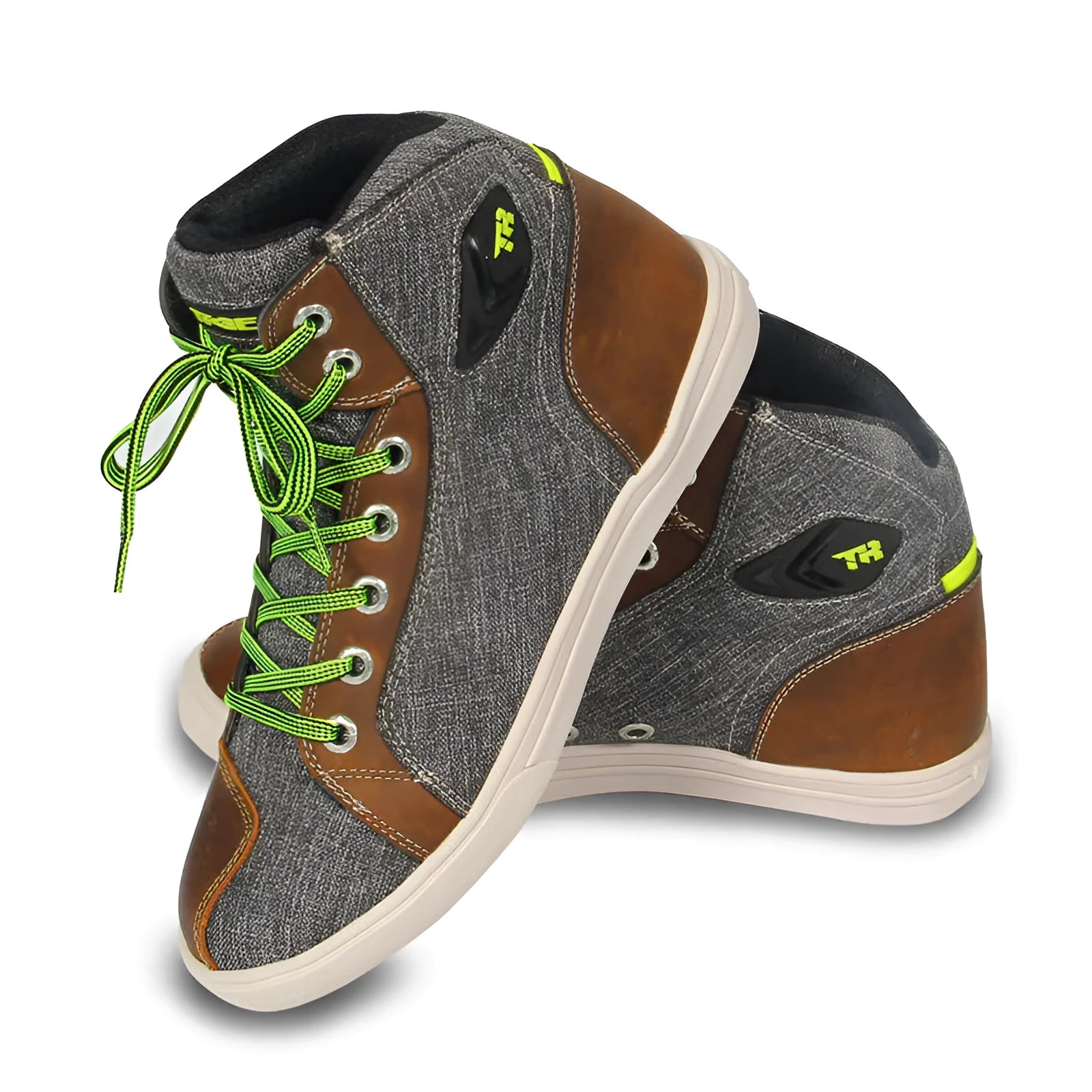 A pair of men's black casual short motorcycle boots on a plain background.