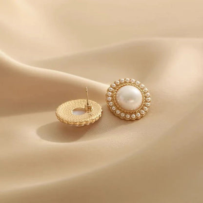 Elegant pearl inlaid alloy earrings in gold, perfect for any occasion