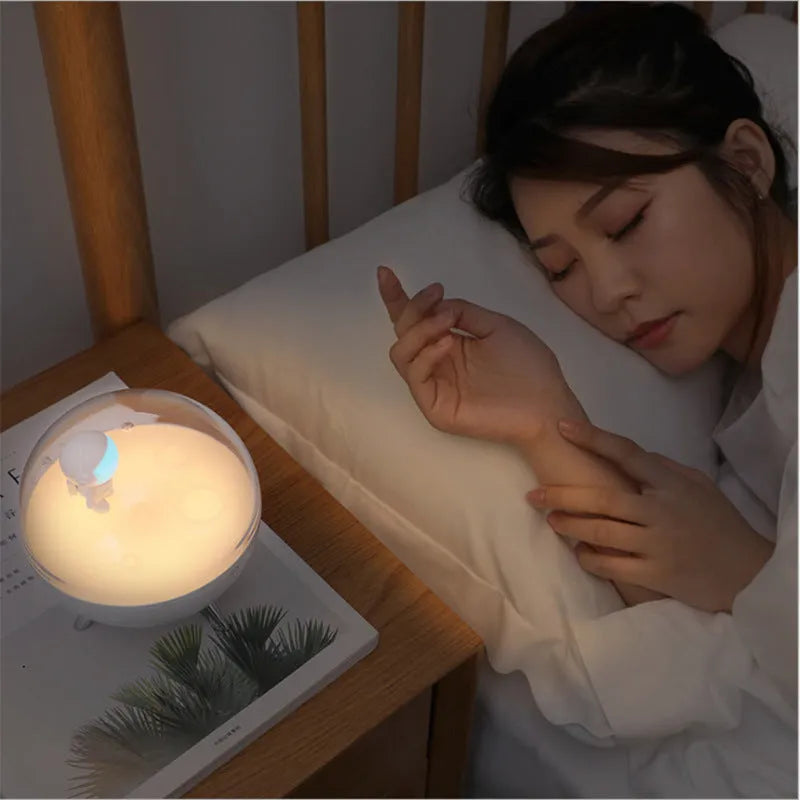 USB-powered cartoon LED night light with white and blue light options for bedroom or nursery