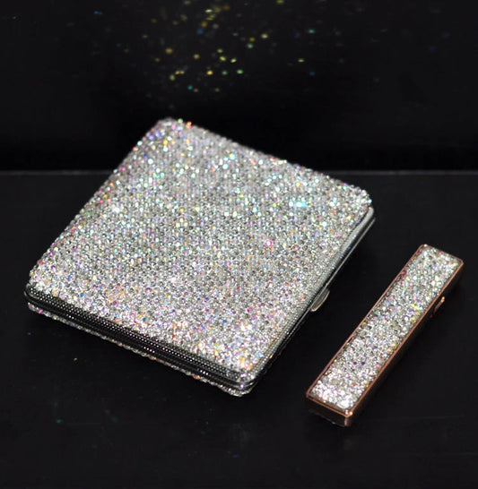 Handmade diamond rhinestone cigarette case for women, available in four styles