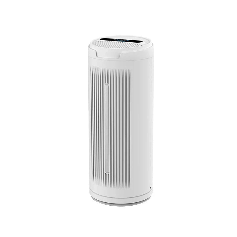 Smart air purifier in silver white for efficient indoor smoke and dust removal