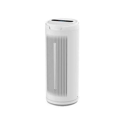 Smart air purifier in silver white for efficient indoor smoke and dust removal