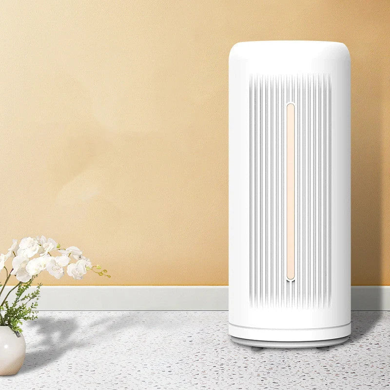 Smart air purifier in silver white for efficient indoor smoke and dust removal