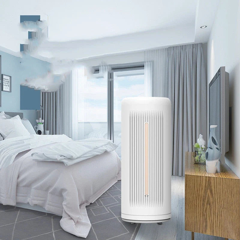 Smart air purifier in silver white for efficient indoor smoke and dust removal