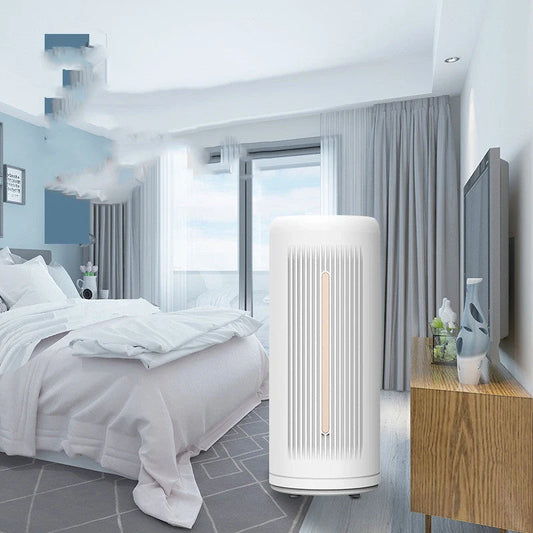 Smart air purifier in silver white for efficient indoor smoke and dust removal