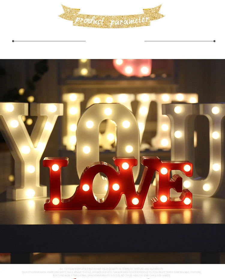 Luminous LED letter and number night light for weddings and parties