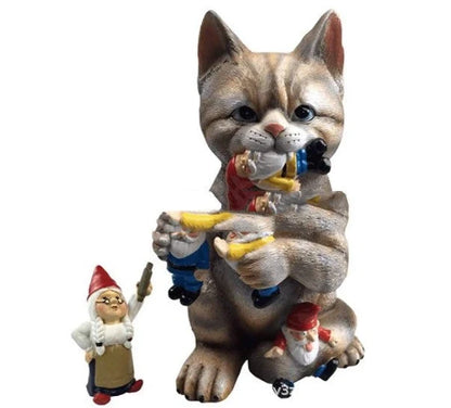 Cats Eat Dwarfs resin garden ornament, unique outdoor decor