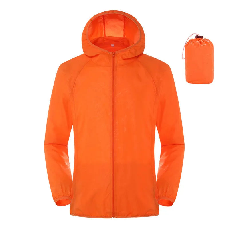 Women's lightweight waterproof sleeveless sun protection windbreaker in fluorescent green with storage bag