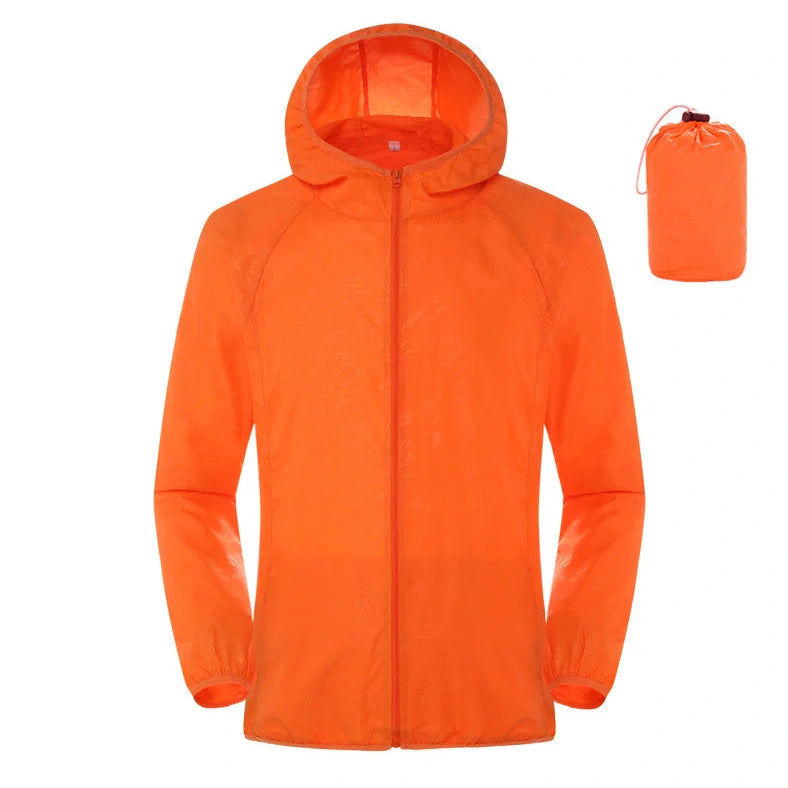 Women's sleeveless waterproof windbreaker in fluorescent green with UPF 50+ sun protection rating