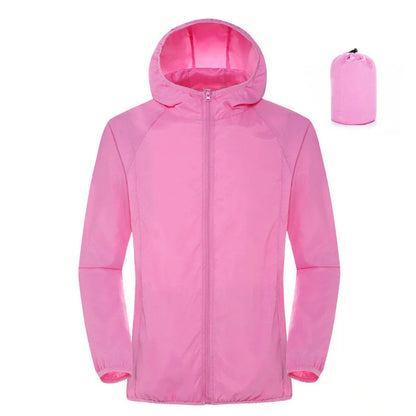 Women's sleeveless waterproof windbreaker in fluorescent green with UPF 50+ sun protection rating