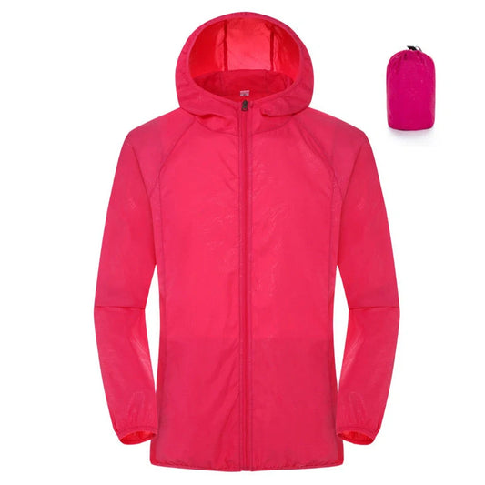 Women's sleeveless waterproof windbreaker in fluorescent green with UPF 50+ sun protection rating