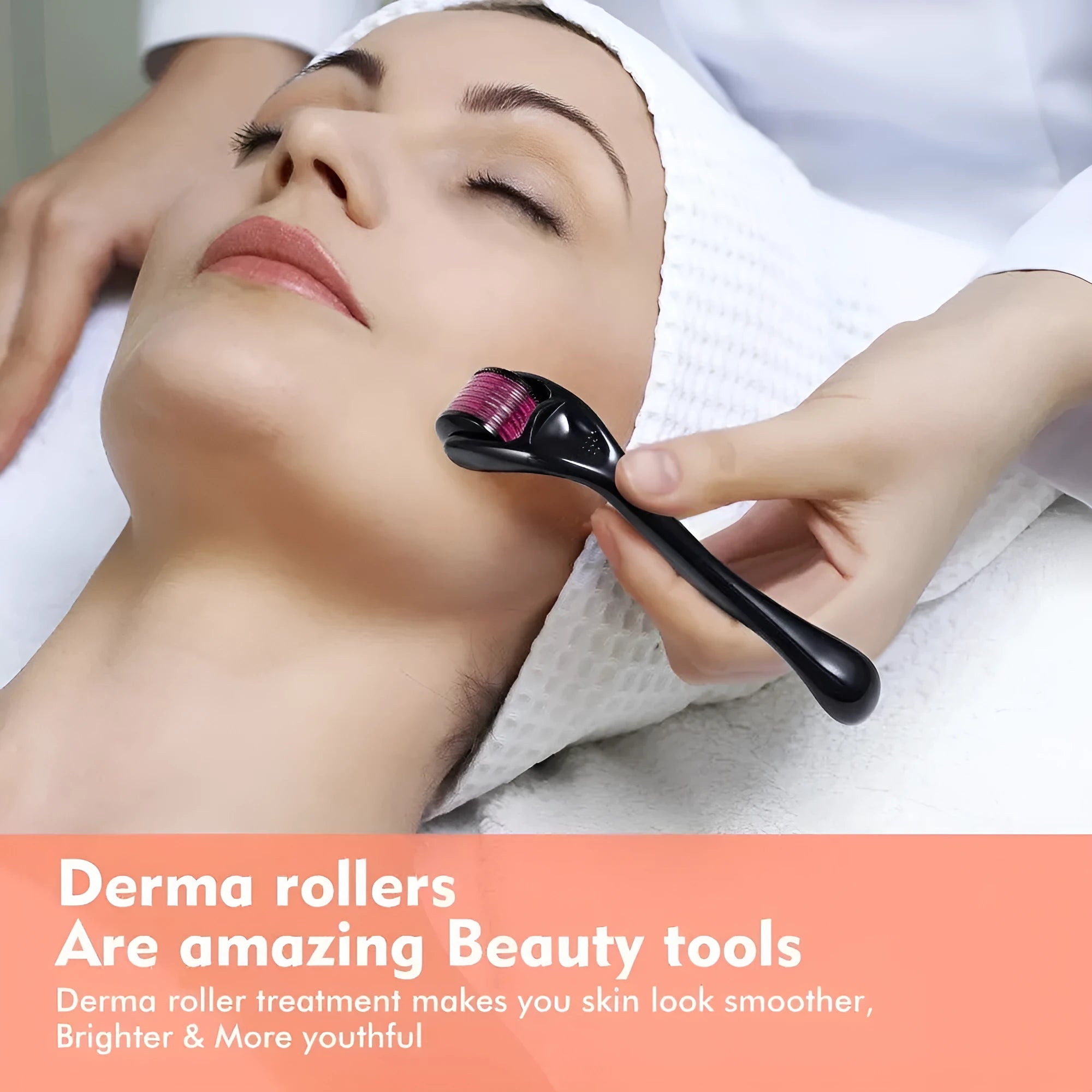 Microneedle roller with SUS304 medical steel needles, black handle, for wrinkle and scar treatment