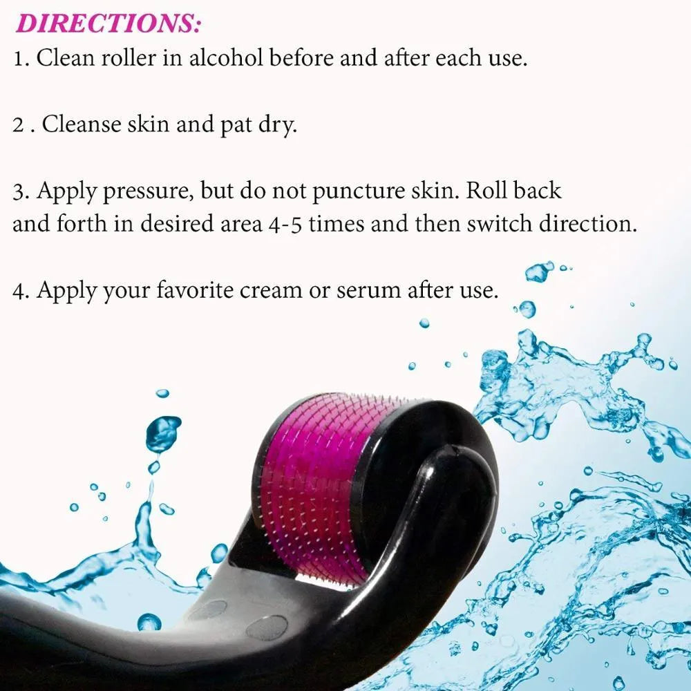 Microneedle roller with SUS304 medical steel needles, black handle, for wrinkle and scar treatment