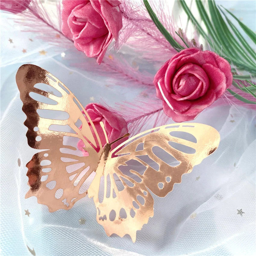 3D hollow butterflies mirror wall stickers in vibrant colours for home decor