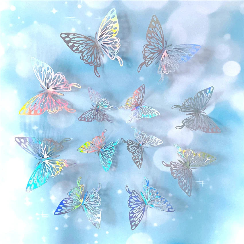 3D hollow butterflies mirror wall stickers in vibrant colours for home decor