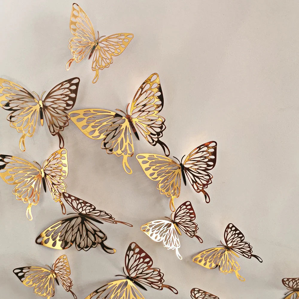3D hollow butterflies mirror wall stickers in vibrant colours for home decor