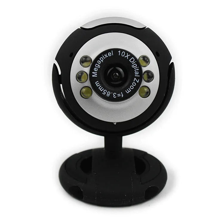 USB web camera with six white LED lights around the lens for computer video calls