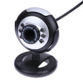 USB web camera with six white LED lights around the lens for computer video calls
