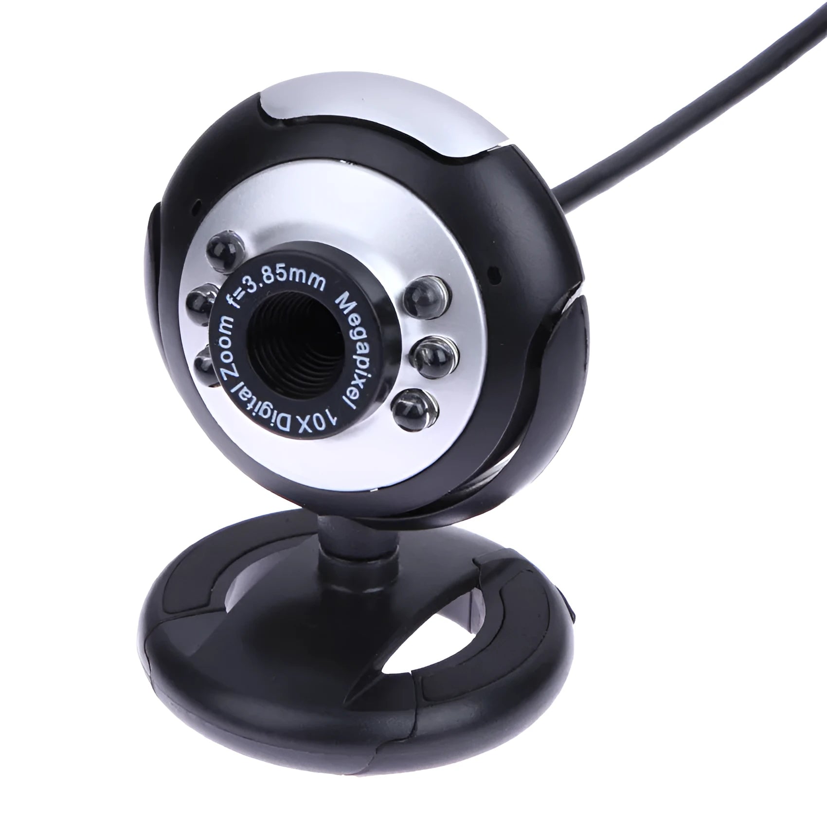 USB web camera with six white LED lights around the lens for computer video calls